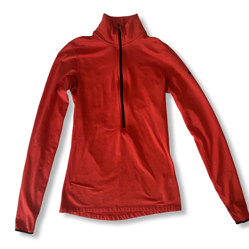 Nike Dri Fit Woman’s SZ Medium Tall Red 1/2 Zip Thumb Holes Fitted Thermal